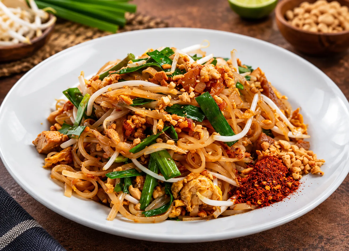Pad Thai noodles wok-tossed with sweet soy, egg and peanuts in Winnipeg, MB