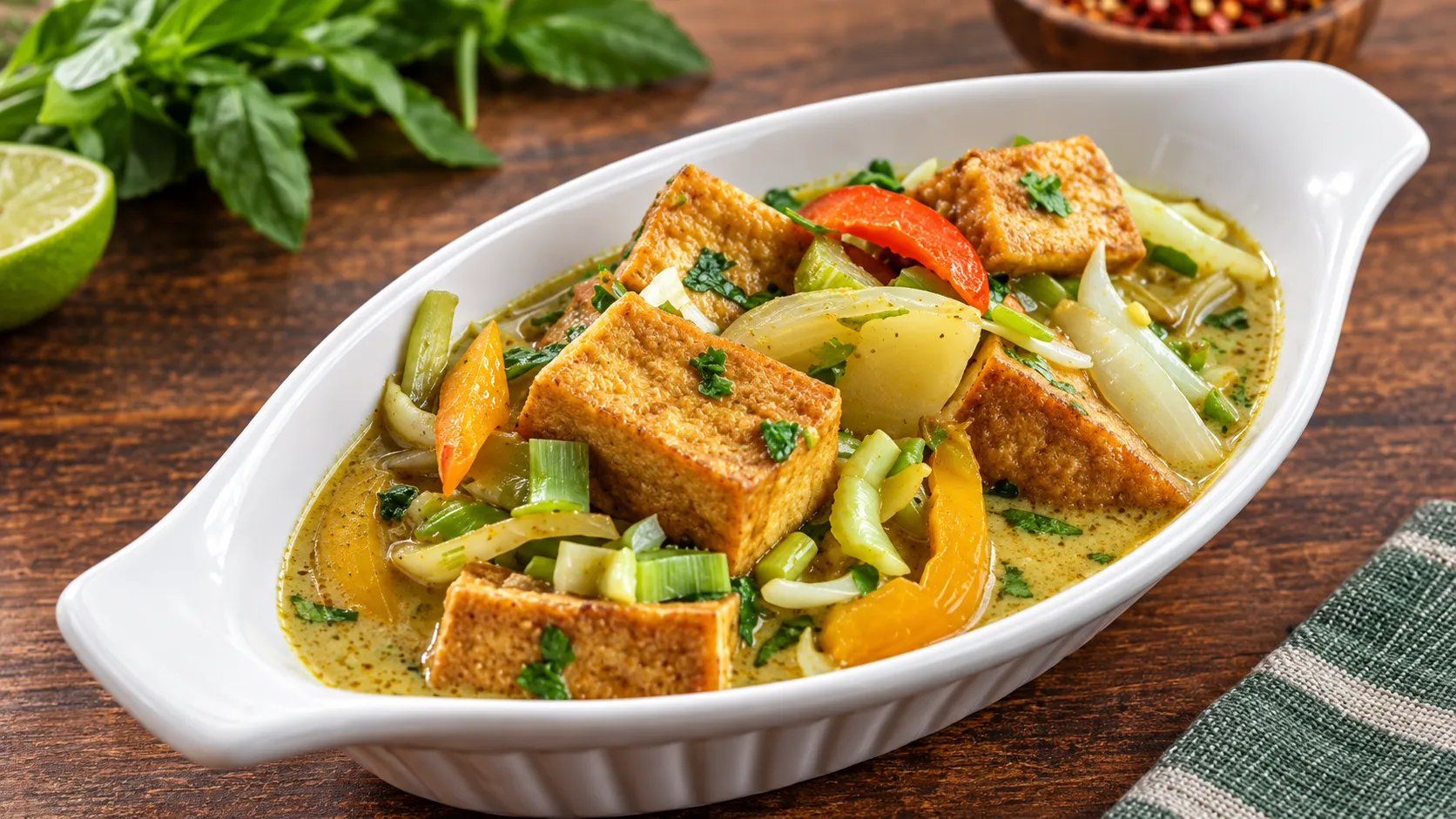 Bangkok curry tofu, a vegetarian Thai dish delivered to River Heights, Winnipeg, MB