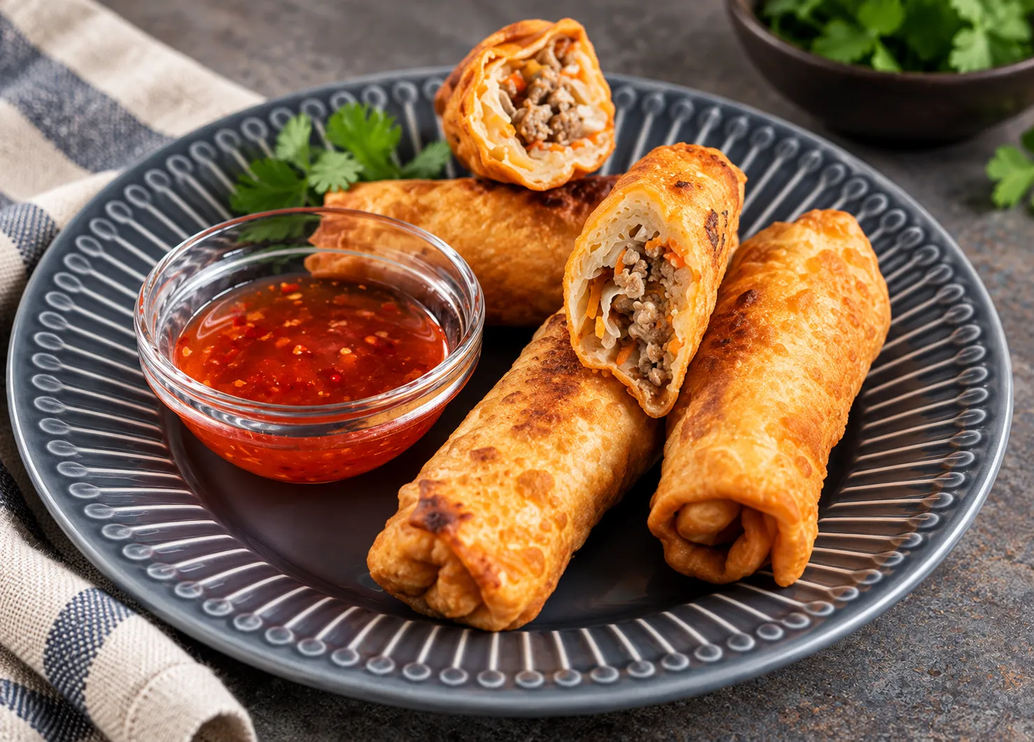 Pork spring rolls at Bangkok Thai Restaurant, delivered to River Heights, Winnipeg, MB