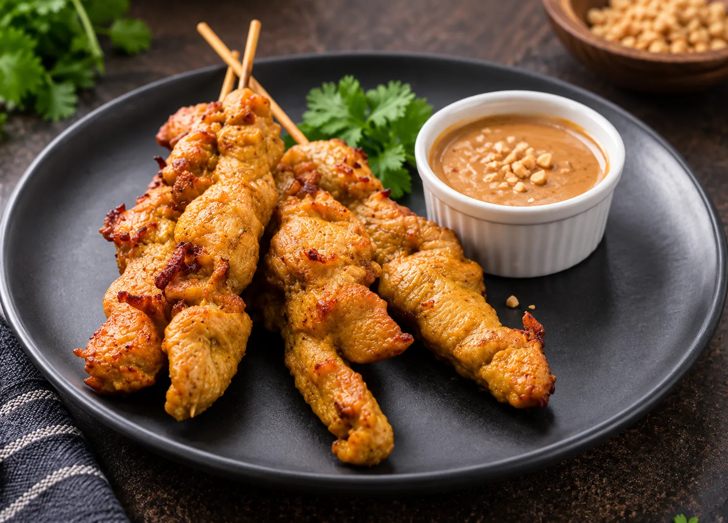 Thai satay skewers with peanut sauce, delivered to River Heights, Winnipeg, MB