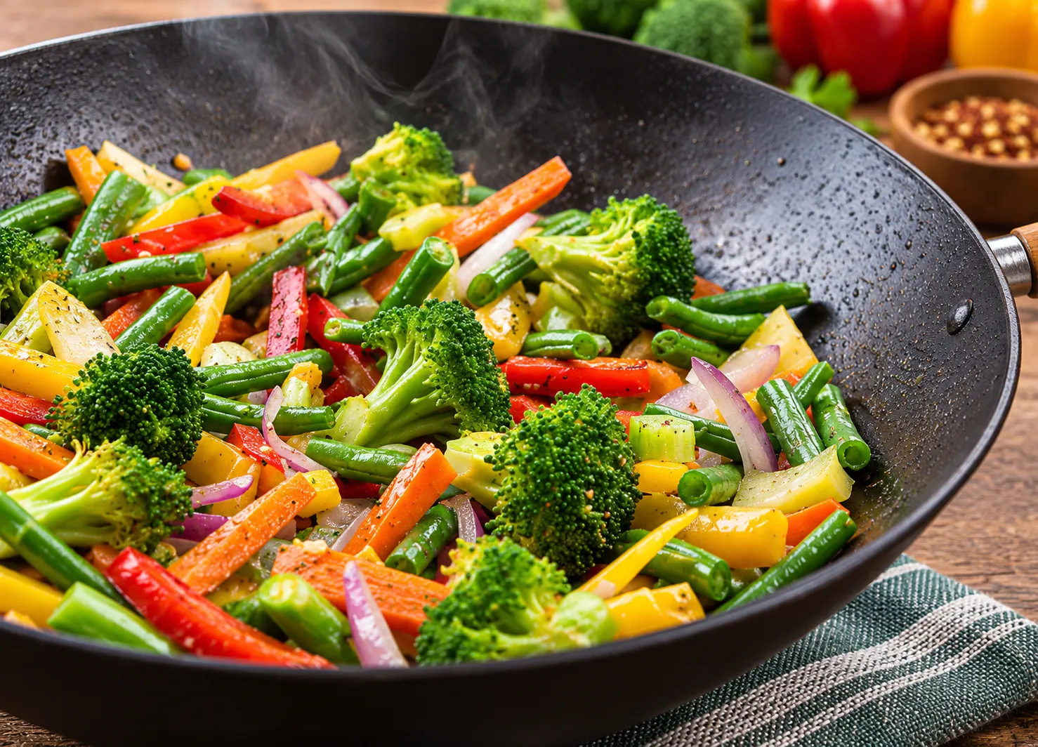Thai vegetable stir-fry with peppers and onions at Bangkok Thai Restaurant in Winnipeg